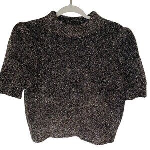 Kate Spade Sweater Womens S  Crop Sparkly Glitter Mock Neck Holiday Top
